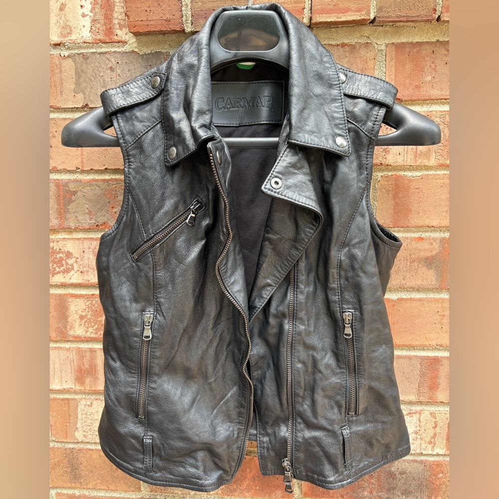 Carmar Vintage-Inspired Black Leather Vest – Boho Rocker Chic 100% Leather